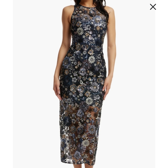 NWT-DRESS THE POPULATION Floral Sequin Cocktail Dress - Sz L - Picture 1 of 8